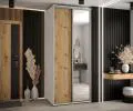 Šatní skříň s posuvnými dveřmi a zrcadlem DAVOS 100cm | Bílá / DUB Artisan / stříbrné