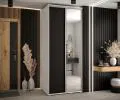 Šatní skříň s posuvnými dveřmi a zrcadlem DAVOS 100cm | Bílá / černá / stříbrné pojezdy