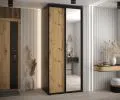 Šatní skříň s posuvnými dveřmi a zrcadlem DAVOS 100cm | Černá / DUB Artisan / černé pojezd