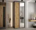 Šatní skříň s posuvnými dveřmi a zrcadlem DAVOS 100cm | Černá / DUB Artisan / stříbrné