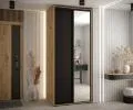 Šatní skříň s posuvnými dveřmi a zrcadlem DAVOS 100cm |DUB Artisan / černá / černé pojezdy