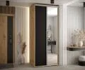 Šatní skříň s posuvnými dveřmi a zrcadlem DAVOS 100cm | DUB Artisan / černá / stříbrné