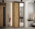 Šatní skříň s posuvnými dveřmi a zrcadlem DAVOS 100cm | DUB Artisan / černé pojezdy