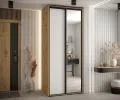 Šatní skříň s posuvnými dveřmi a zrcadlem DAVOS 120cm | DUB Artisan / bílá / černé pojezdy