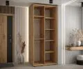 Šatní skříň s posuvnými dveřmi a zrcadlem DAVOS 120cm | DUB Artisan / bílá / černé pojezdy