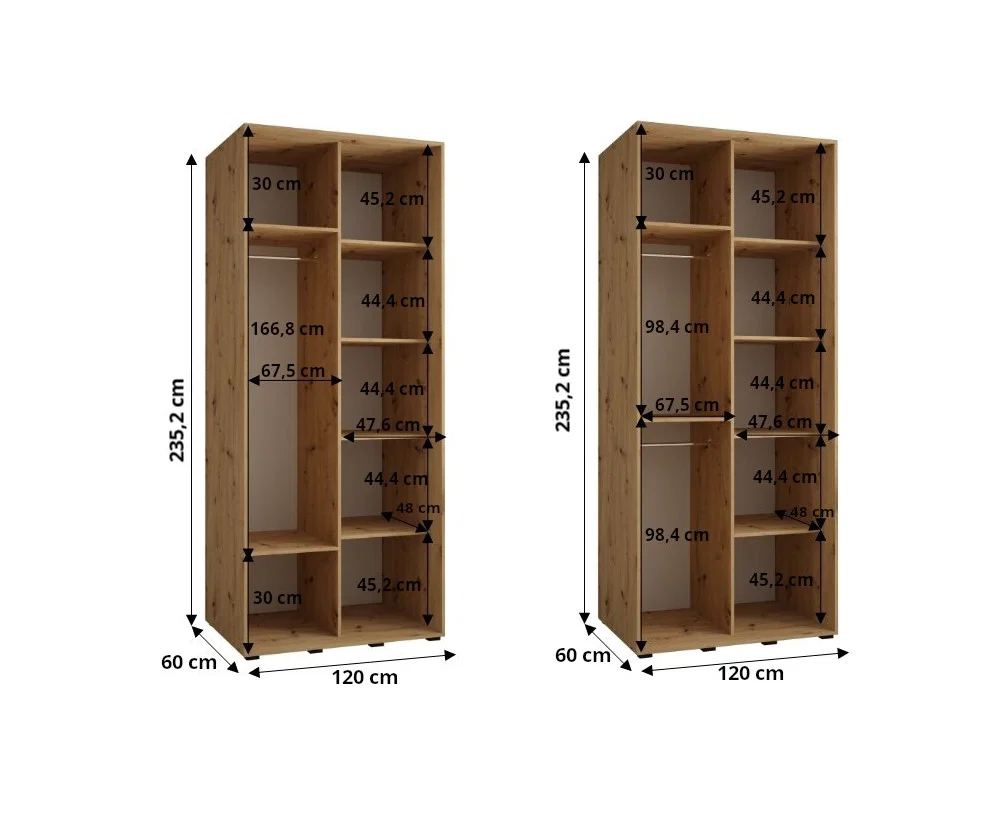 Šatní skříň s posuvnými dveřmi a zrcadlem DAVOS 120cm | DUB Artisan / stříbrné pojezdy