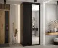Šatní skříň s posuvnými dveřmi a zrcadlem DAVOS 120cm | Černá / černé pojezdy