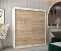 Šatní skříň s posuvnými dveřmi YORK - 180x200cm -Bílá-Dub Sonoma-