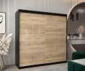 Šatní skříň s posuvnými dveřmi YORK - 200x200cm -Černá-Dub Sonoma-
