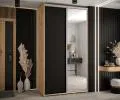 Šatní skříň s posuvnými dveřmi a zrcadlem DAVOS 140cm | DUB Artisan / černá / stříbrné