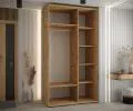 Šatní skříň s posuvnými dveřmi a zrcadlem DAVOS 140cm | DUB Artisan / bílá / černé pojezdy