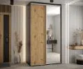 Šatní skříň s posuvnými dveřmi a zrcadlem DAVOS 140cm | Černá / DUB Artisan / stříbrné