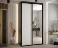 Šatní skříň s posuvnými dveřmi a zrcadlem DAVOS 140cm | Černá / bílá / černé pojezdy