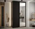 Šatní skříň s posuvnými dveřmi a zrcadlem DAVOS 140cm | Černá / černé pojezdy