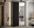 Šatní skříň s posuvnými dveřmi a zrcadlem DAVOS 140cm | Černá / stříbrné pojezdy