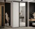 Šatní skříň s posuvnými dveřmi a zrcadlem DAVOS 140 cm | Bílá / černé pojezdy