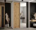 Šatní skříň s posuvnými dveřmi a zrcadlem DAVOS 140cm | Bílá / DUB Artisan / stříbrné