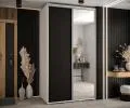 Šatní skříň s posuvnými dveřmi a zrcadlem DAVOS 140cm | Bílá / černá / stříbrné pojezdy