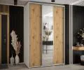 Šatní skříň s posuvnými dveřmi a zrcadlem DAVOS 150 cm | Bílá / DUB Artisan / stříbrné