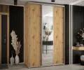 Šatní skříň s posuvnými dveřmi a zrcadlem DAVOS 150cm | DUB Artisan / stříbrné pojezdy