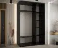 Šatní skříň s posuvnými dveřmi a zrcadlem DAVOS 150cm | Černá / bílá / černé pojezdy