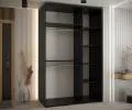 Šatní skříň s posuvnými dveřmi a zrcadlem DAVOS 150cm | Černá / bílá / černé pojezdy