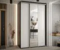 Šatní skříň s posuvnými dveřmi a zrcadlem DAVOS 150cm | Černá / bílá / stříbrné pojezdy