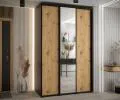 Šatní skříň s posuvnými dveřmi a zrcadlem DAVOS 160cm | Černá / DUB Artisan / černé pojezd