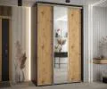 Šatní skříň s posuvnými dveřmi a zrcadlem DAVOS 160cm | Černá / DUB Artisan / stříbrné