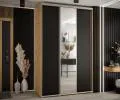 Šatní skříň s posuvnými dveřmi a zrcadlem DAVOS 160cm | DUB Artisan / černá / stříbrné