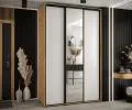 Šatní skříň s posuvnými dveřmi a zrcadlem DAVOS 160cm | DUB Artisan / bílá / černé pojezdy