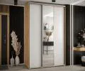 Šatní skříň s posuvnými dveřmi a zrcadlem DAVOS 160cm | DUB Artisan / bílá / stříbrné