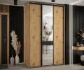 Šatní skříň s posuvnými dveřmi a zrcadlem DAVOS 160cm | DUB Artisan / černé pojezdy