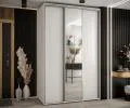 Šatní skříň s posuvnými dveřmi a zrcadlem DAVOS 160cm | Bílá / stříbrné pojezdy