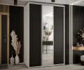 Šatní skříň s posuvnými dveřmi a zrcadlem DAVOS 160cm | Bílá / černá / stříbrné pojezdy