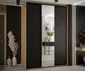 Šatní skříň s posuvnými dveřmi a zrcadlem DAVOS 170cm |DUB Artisan / černá / černé pojezdy