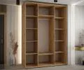 Šatní skříň s posuvnými dveřmi a zrcadlem DAVOS 170cm |DUB Artisan / černá / černé pojezdy