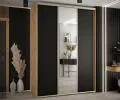 Šatní skříň s posuvnými dveřmi a zrcadlem DAVOS 170cm | DUB Artisan / černá / stříbrné