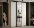 Šatní skříň s posuvnými dveřmi a zrcadlem DAVOS 170cm | DUB Artisan / bílá / černé pojezdy