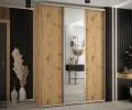 Šatní skříň s posuvnými dveřmi a zrcadlem DAVOS 170cm | DUB Artisan / stříbrné pojezdy