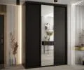 Šatní skříň s posuvnými dveřmi a zrcadlem DAVOS 170cm | Černá / černé pojezdy