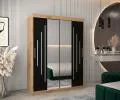 Šatní skříň s posuvnými dveřmi a dvoudílným zrcadlem YORK1 - 150x200cm -Dub Artisan-Černá-