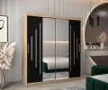 Šatní skříň s posuvnými dveřmi a dvoudílným zrcadlem YORK1 - 180x200cm -Dub Sonoma-Černá-