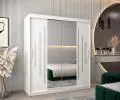 Šatní skříň s posuvnými dveřmi a dvoudílným zrcadlem YORK1 - 180x200cm -Bílá-