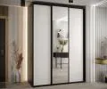 Šatní skříň s posuvnými dveřmi a zrcadlem DAVOS 170cm | Černá / bílá / černé pojezdy