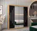 Šatní skříň s posuvnými dveřmi a dvoudílným zrcadlem YORK1 - 180x200cm -Dub Artisan-Černá-