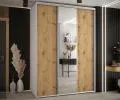 Šatní skříň s posuvnými dveřmi a zrcadlem DAVOS 180cm | Bílá / DUB Artisan / stříbrné