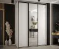 Šatní skříň s posuvnými dveřmi a zrcadlem DAVOS 180 cm | Bílá / černé pojezdy