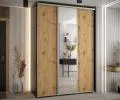 Šatní skříň s posuvnými dveřmi a zrcadlem DAVOS 180cm | Černá / DUB Artisan / stříbrné