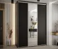 Šatní skříň s posuvnými dveřmi a zrcadlem DAVOS 180cm | Černá / stříbrné pojezdy